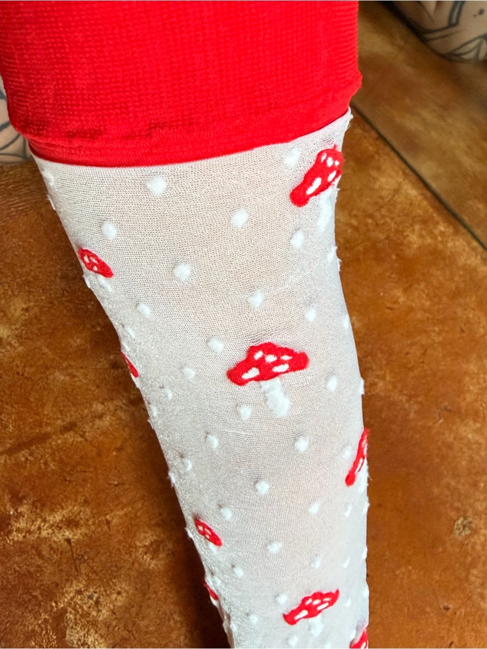 Sheer Red Mushroom Dot Tights